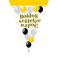 Boldog születésnapot zászló - fekete/sárga lufis