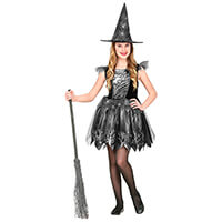 Fekete-ezüst boszorkány jelmez kalappal - 158 méret