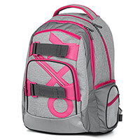 OXY Style iskolai hátizsák - iskolatáska - 28 literes - szürke/rózsaszín