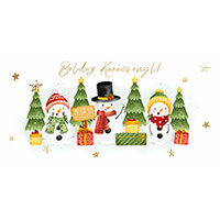 Boldog karácsonyt! képeslap - hóemberes - karácsonyfás