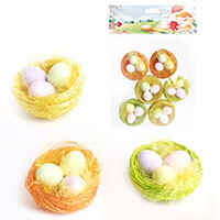 Húsvéti dekoráció - fészek dekor tojással - 6 darabos -  4,5x2 cm