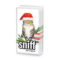 Karácsonyi cicás papírzsebkendő - macska mikulássapkában