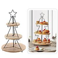 Karácsonyi emeletes sütemény kínáló - fém bambusz tányérokkal - 45x28 cm