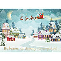 Kellemes karácsony Ünnepeket képeslap - borítékos - Télapó szánon az égen