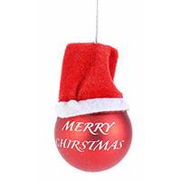 Mikulássapkás piros karácsonyfadísz - gömb 5,5 cm - Merry Christmas
