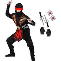 Ninja jelmez kiegészítőkkel - fekete piros/arany mintázattal - 116 méret