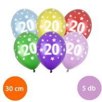 20-as születésnapi számos lufi - 30 cm - metál színű - 5 darabos