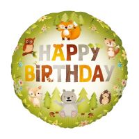 Erdei állatos fólia lufi - Happy Birthday felirattal - 45 cm