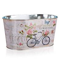 Rózsás - biciklis ovális fém kaspó - 22,5x13,5 cm - Jardin Flower Bicycle