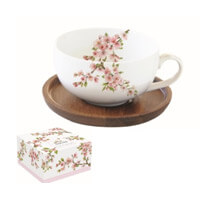 Cseresznyevirágos porcelán csésze akácfa alátéttel - Sakura