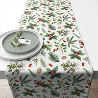 Karácsonyi futó asztalterítő - 150x40 cm - magyal - fenyőágas / Winter greenery white