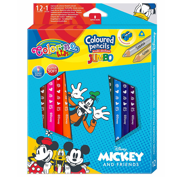 Colorino Disney Mickey JUMBO háromszögletű színesceruza készlet - 12+1 (arany/ezüst)