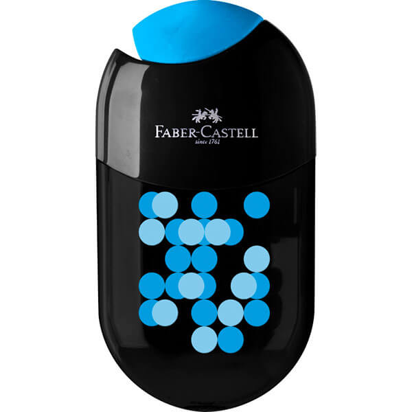 Faber Castell tartályos hegyező - ovális -kétlyukú - fekete/kék pöttyös