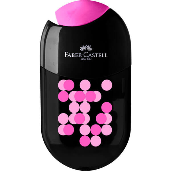Faber Castell tartályos hegyező - ovális -kétlyukú - fekete/rózsaszín pöttyös