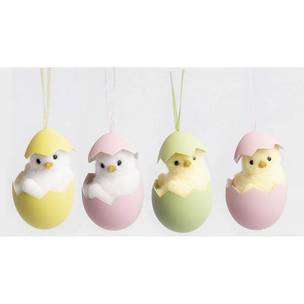 Felakasztható csibe tojásban - húsvéti dekoráció - 1 darab 8 cm - több színben