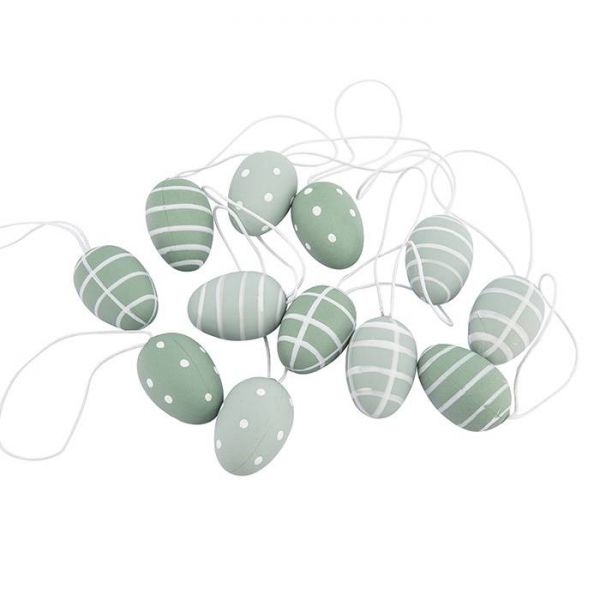 Húsvéti dekor tojás - 12 darabos - zöld csíkos és pöttyös