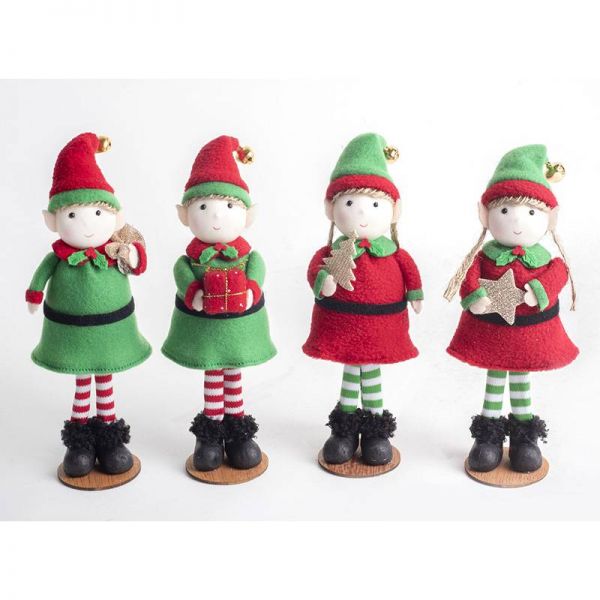 Karácsonyi manó csíkos harisnyában - lány vagy fiú álló figura - textil