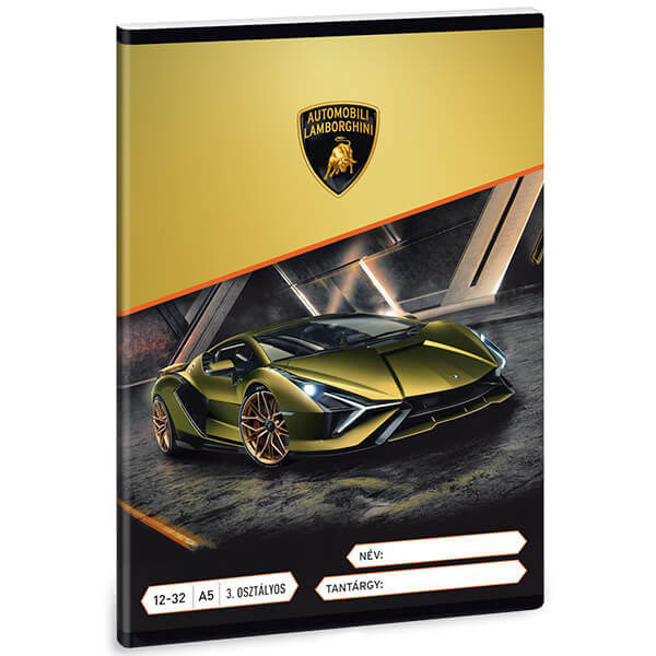 Lamborghini autós füzet - 3. osztályos vonalas - 12-32 - fekete/arany