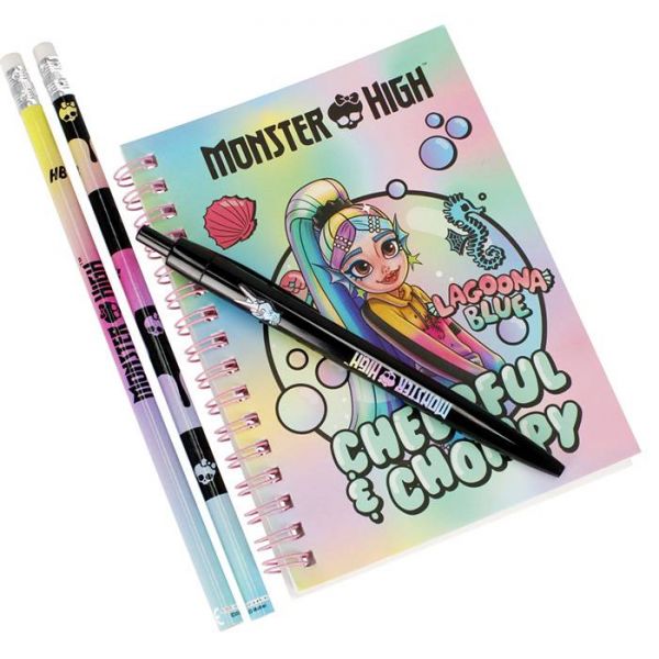 Monster High írószer szett spirálos notesszel - 7 részes