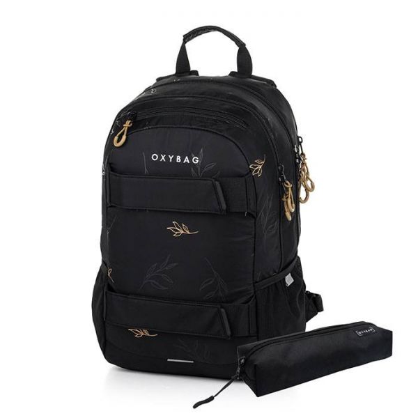 OXY Sport laptoptartós diák hátizsák - 27 literes fekete virágos + ajándék tolltartó