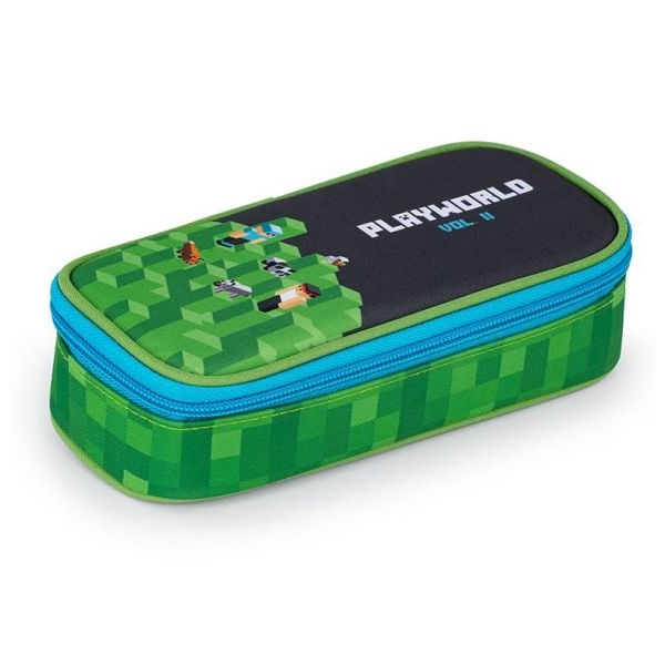 PlayWorld szögletes tolltartó gumipánttal - zöld/szürke - OXY BAG