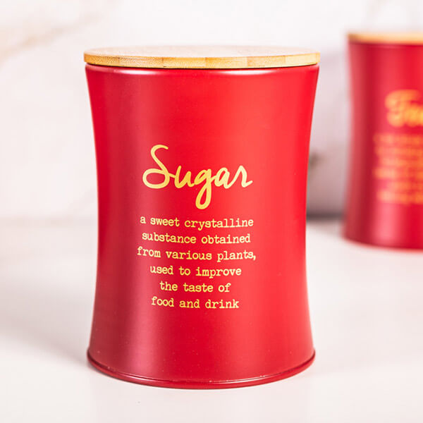 Sugar exkluzív fémdoboz bambusz tetővel - 15x11 cm - piros/arany
