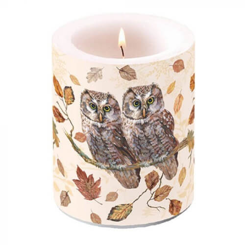 Baglyos őszi átvilágítós gyertya - 12x10 cm - Owl Couple