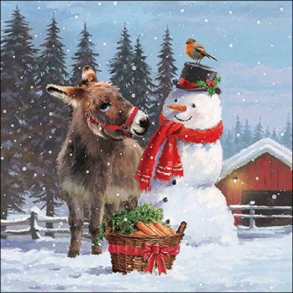 Hóemberes - csacsis karácsonyi szalvéta - Donkey with snowman