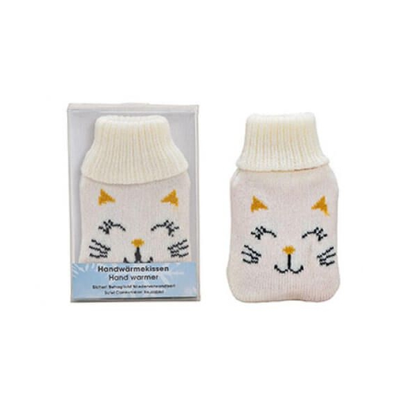 Karácsonyi kézmelegítő macskás textilben - 12x7 cm - fehér