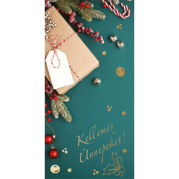 Kellemes ünnepeket karácsonyi képeslap - zsebes - zöld