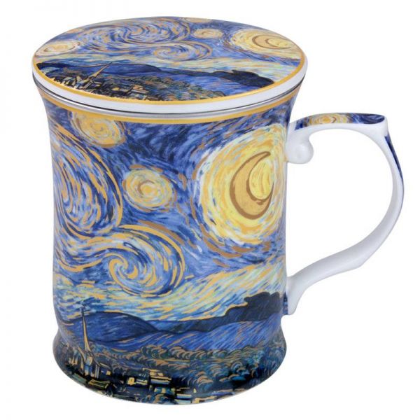 Van Gogh Csillagos éj porcelán bögre fémszűrővel és tetővel 400 ml  - MARSSEUS