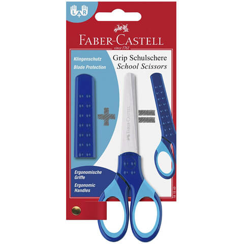 Faber-Castell Grip iskolai olló védőtokkal - kék