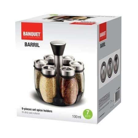 Banquet Barril forgó fűszertartó szett - 6 darab üvegtartóval