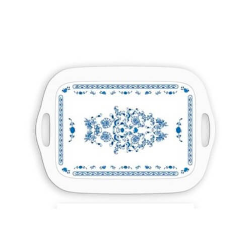 Banquet műanyag tálca - füles - 36x25,5 cm - fehér/kék