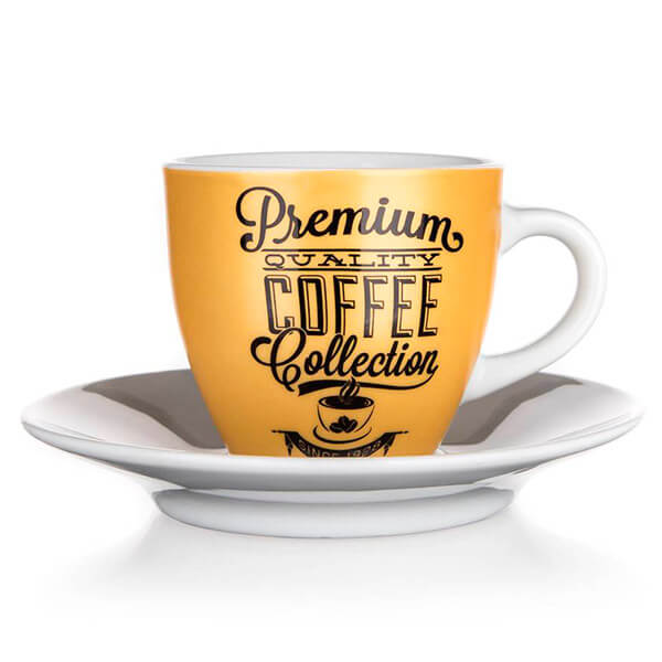 COFFEE kerámia  espressokávés csésze aljjal - 90 ml - aranysárga