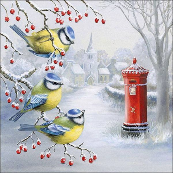 Karácsonyi / téli madaras szalvéta - 25x25 cm - Waiting for mail - postaládás