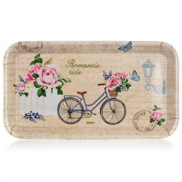Rózsás - biciklis műanyag szendvicstálca - 29,5x16,5 cm - Romantic Ride