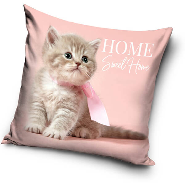 Cicás párnahuzat Home Sweet Home felirattal - 40x40 cm - rózsaszín